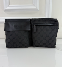 GUCCI BELT BAG GG WEB DOUBLE POCKET IN ALL BLACK