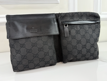 GUCCI BELT BAG GG WEB DOUBLE POCKET IN ALL BLACK