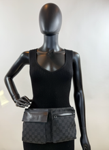 GUCCI BELT BAG GG WEB DOUBLE POCKET IN ALL BLACK