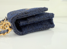 CHANEL 19 QUILTED WOOL TWEED WALLET ON CHAIN IN DENIM BLUE