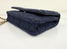 CHANEL 19 QUILTED WOOL TWEED WALLET ON CHAIN IN DENIM BLUE