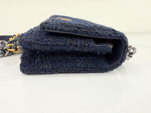 CHANEL 19 QUILTED WOOL TWEED WALLET ON CHAIN IN DENIM BLUE