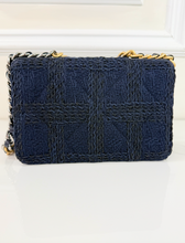 CHANEL 19 QUILTED WOOL TWEED WALLET ON CHAIN IN DENIM BLUE