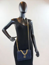 CHANEL 19 QUILTED WOOL TWEED WALLET ON CHAIN IN DENIM BLUE