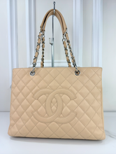 CHANEL CAVIAR QUILTED GRAND SHOPPING TOTE BEIGE & SILVER