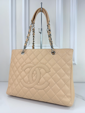 CHANEL CAVIAR QUILTED GRAND SHOPPING TOTE BEIGE & SILVER