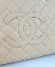 CHANEL CAVIAR QUILTED GRAND SHOPPING TOTE BEIGE & SILVER