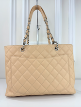 CHANEL CAVIAR QUILTED GRAND SHOPPING TOTE BEIGE & SILVER