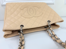 CHANEL CAVIAR QUILTED GRAND SHOPPING TOTE BEIGE & SILVER