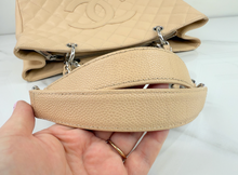 CHANEL CAVIAR QUILTED GRAND SHOPPING TOTE BEIGE & SILVER