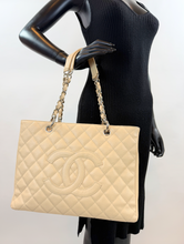 CHANEL CAVIAR QUILTED GRAND SHOPPING TOTE BEIGE & SILVER