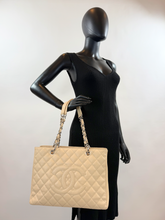 CHANEL CAVIAR QUILTED GRAND SHOPPING TOTE BEIGE & SILVER