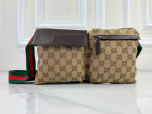 GUCCI BELT BAG GG WEB DOUBLE POCKET IN MONOGRAM