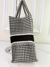 DIOR HOUNDSTOOTH EMBROIDERED MEDIUM BOOK TOTE