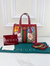 GUCCI OPHIDIA GG FLORA WEB SMALL TOP HANDLE TOTE