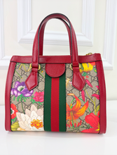 GUCCI OPHIDIA GG FLORA WEB SMALL TOP HANDLE TOTE