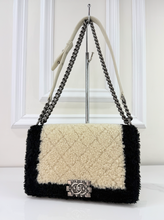CHANEL SHEARLING QUILTED BOY MEDIUM FLAP BAG (BLACK AND CREAM)