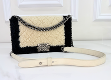 CHANEL SHEARLING QUILTED BOY MEDIUM FLAP BAG (BLACK AND CREAM)