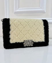 CHANEL SHEARLING QUILTED BOY MEDIUM FLAP BAG (BLACK AND CREAM)