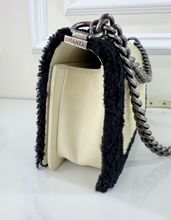 CHANEL SHEARLING QUILTED BOY MEDIUM FLAP BAG (BLACK AND CREAM)