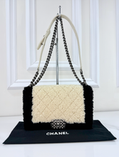 CHANEL SHEARLING QUILTED BOY MEDIUM FLAP BAG (BLACK AND CREAM)