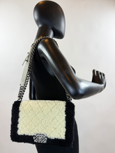 CHANEL SHEARLING QUILTED BOY MEDIUM FLAP BAG (BLACK AND CREAM)