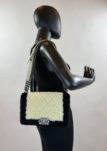 CHANEL SHEARLING QUILTED BOY MEDIUM FLAP BAG (BLACK AND CREAM)