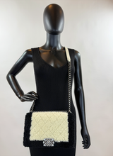 CHANEL SHEARLING QUILTED BOY MEDIUM FLAP BAG (BLACK AND CREAM)