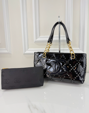 CHANEL PATENT PERFORATED CC SHOPPING TOTE + POUCH