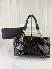 CHANEL PATENT PERFORATED CC SHOPPING TOTE + POUCH