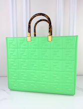 FENDI SUNSHINE SHOPPER TOTE LIMITED EDITION EMBOSSED NEON MINT GREEN
