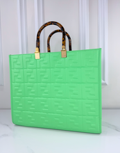 FENDI SUNSHINE SHOPPER TOTE LIMITED EDITION EMBOSSED NEON MINT GREEN
