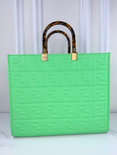 FENDI SUNSHINE SHOPPER TOTE LIMITED EDITION EMBOSSED NEON MINT GREEN