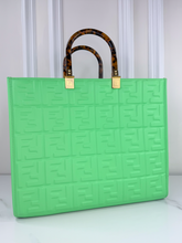 FENDI SUNSHINE SHOPPER TOTE LIMITED EDITION EMBOSSED NEON MINT GREEN
