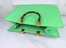 FENDI SUNSHINE SHOPPER TOTE LIMITED EDITION EMBOSSED NEON MINT GREEN
