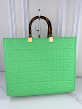 FENDI SUNSHINE SHOPPER TOTE LIMITED EDITION EMBOSSED NEON MINT GREEN