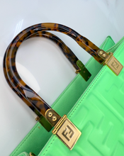 FENDI SUNSHINE SHOPPER TOTE LIMITED EDITION EMBOSSED NEON MINT GREEN