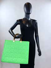 FENDI SUNSHINE SHOPPER TOTE LIMITED EDITION EMBOSSED NEON MINT GREEN