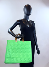 FENDI SUNSHINE SHOPPER TOTE LIMITED EDITION EMBOSSED NEON MINT GREEN