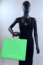 FENDI SUNSHINE SHOPPER TOTE LIMITED EDITION EMBOSSED NEON MINT GREEN