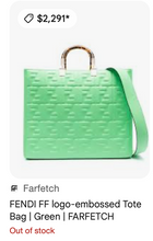 FENDI SUNSHINE SHOPPER TOTE LIMITED EDITION EMBOSSED NEON MINT GREEN