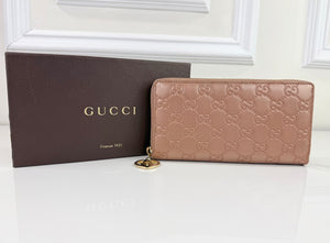 GUCCI GUCCISSIMA ZIP AROUND WALLET METALLIC ROSE GOLD
