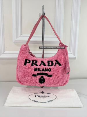 PRADA TERRY CLOTH MINI RE-EDITION 2000S BAG IN PINK