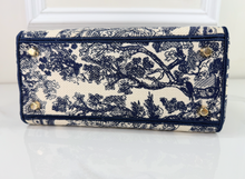 DIOR LADY D-LITE MEDIUM EMBROIDERED TOILE DE JOUY IN NAVY AND WHITE