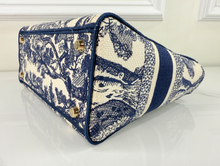 DIOR LADY D-LITE MEDIUM EMBROIDERED TOILE DE JOUY IN NAVY AND WHITE