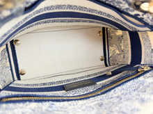 DIOR LADY D-LITE MEDIUM EMBROIDERED TOILE DE JOUY IN NAVY AND WHITE