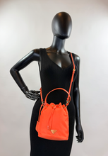 PRADA TESSUTO NYLON BUCKET CROSSBODY IN ORANGE