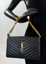 YSL MATELASSE FLAP ENVELOPE CROSSBODY IN BLACK