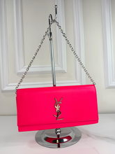 YSL CLASSIC CASSANDRE CLUTCH / ON CHAIN HOT PINK & SILVER HARDWARE
