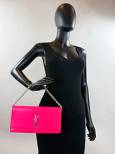 YSL CLASSIC CASSANDRE CLUTCH / ON CHAIN HOT PINK & SILVER HARDWARE